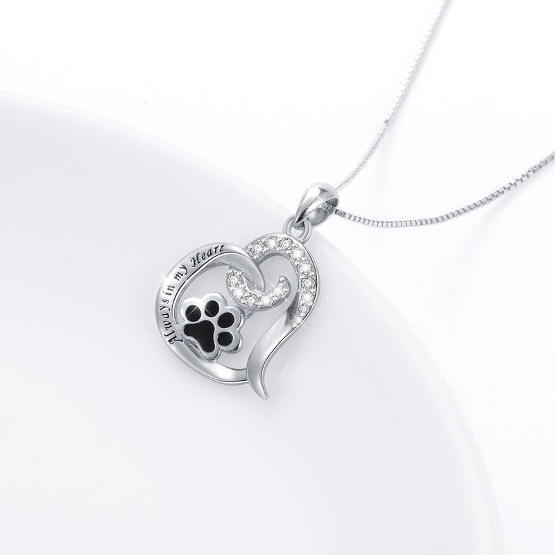 Flyow 925 Sterling Silver Cute Paw Print Forever Love Heart Pendant Necklace/Bracelet/Stud Earrings Gift for Women, Box Chain 18" - Image 2